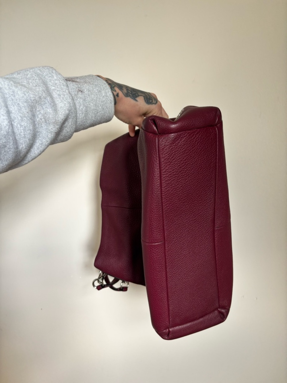 COACH Phoebe Pebbled Leather Shoulder Bag In Burgundy - Picture 8 of 9